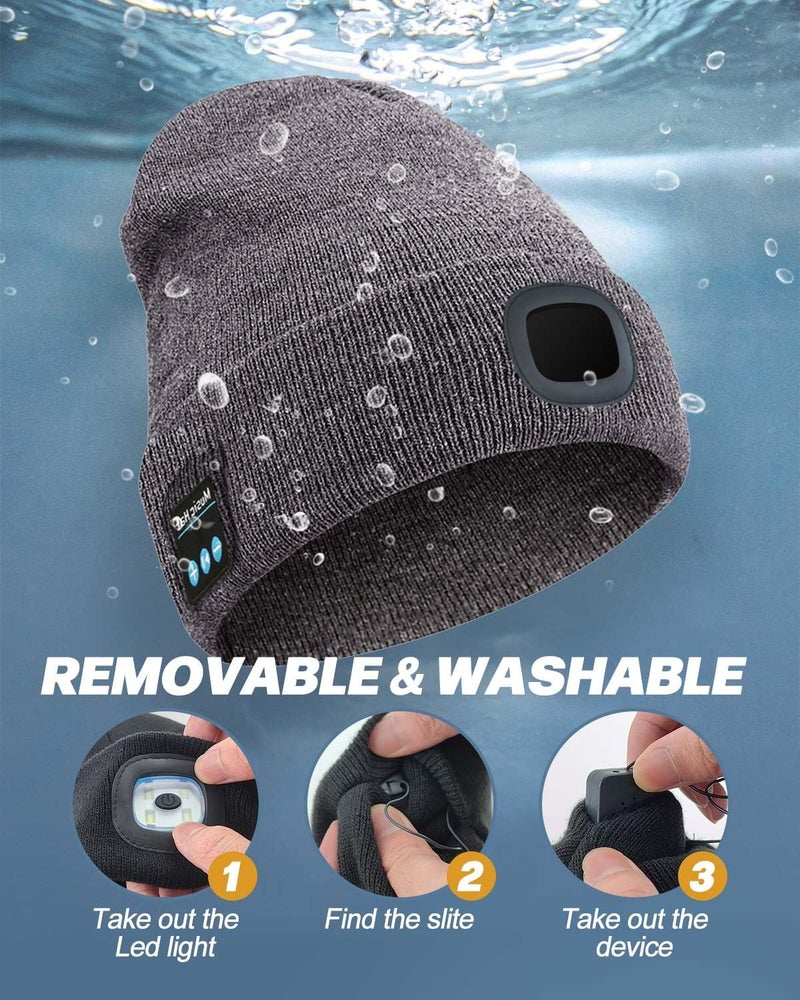 MOXTOYU Bluetooth Beanie with Light, USB Rechargeable LED Headlamp Winter Hat, Christmas Stocking Stuffers Gifts for Men Women - Image 4